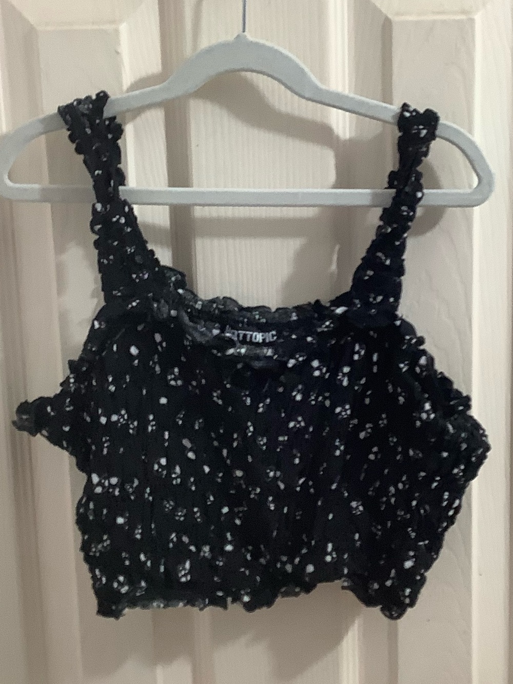 Black Mushrooms Smocked Crop Top